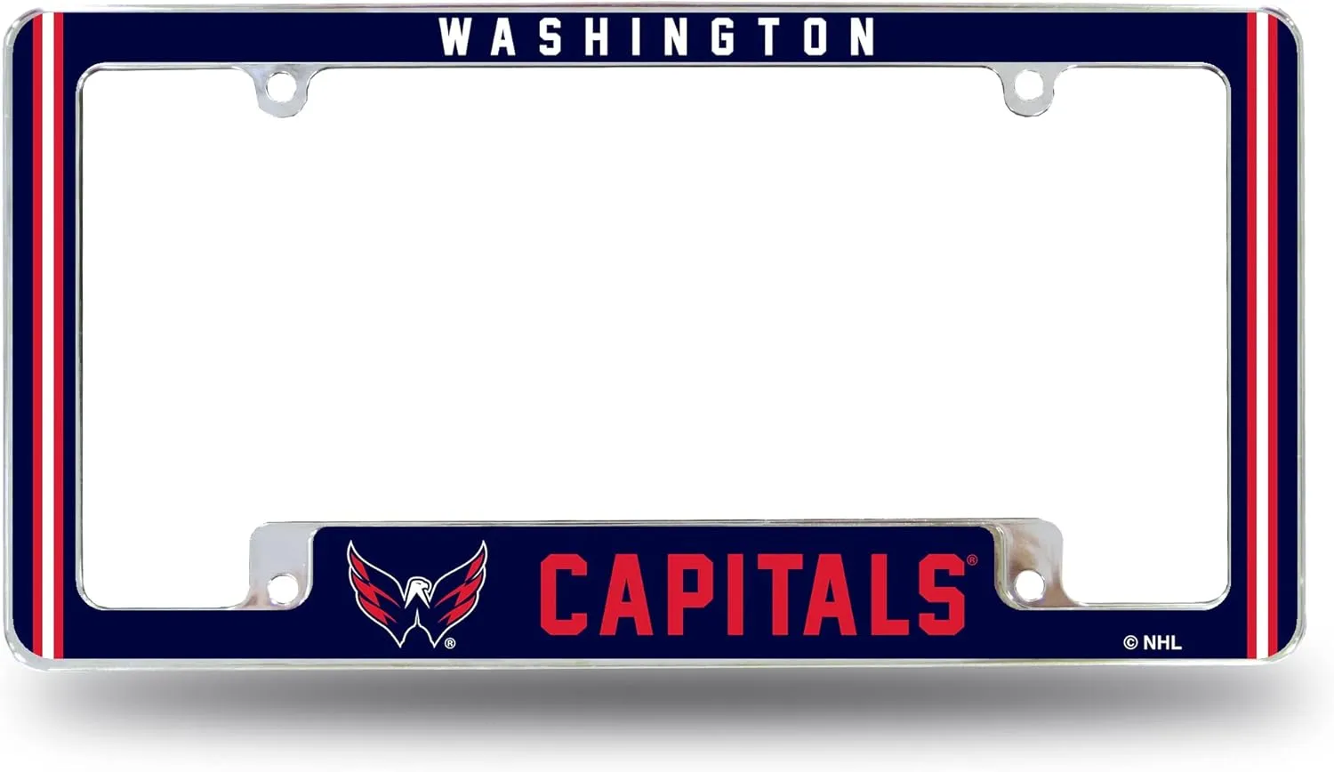 Rico Industries NHL All Over Chrome Frame 12" x 6" Chrome All Over Automotive License Plate Frame for Car/Truck/SUV