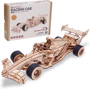 ROBOTIME 3D Puzzles for Adults, 1:18 Scale Wooden Formula Racing Car LK505, Wood Mechanical Model Car Kits to Build, Cool Crafts for Teens & Adults Project Kits Model Building Set
