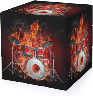 Rock Roll Drums Flame Drummer Skull Adults 3x3x3 Color-Matching Smooth Fully Printed Cube Gift