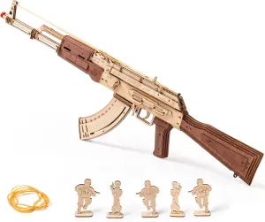 ROKR 3D Puzzles for Adults, Wooden 3D Puzzle Model AK47 Rubber Bands Gun Toys Building Kits, DIY Wood Crafts Cool Toy Hobbies for Men Women, Creative Assembly Gifts