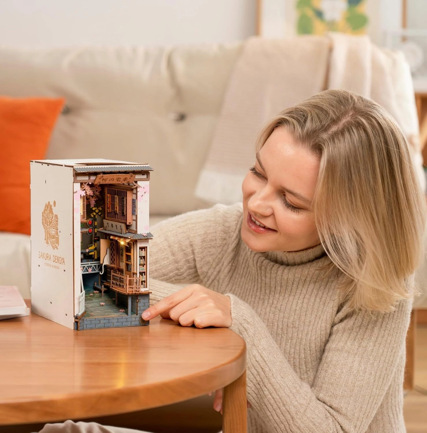 Rolife DIY Book Nook Kit Sakura Densya, DIY Miniature Booknook Kit Creative Decorative Bookend Bookshelf Insert 3D Puzzles for Adults, Halloween/Christmas Decorations/Gifts for Adults (Sakura Densya)