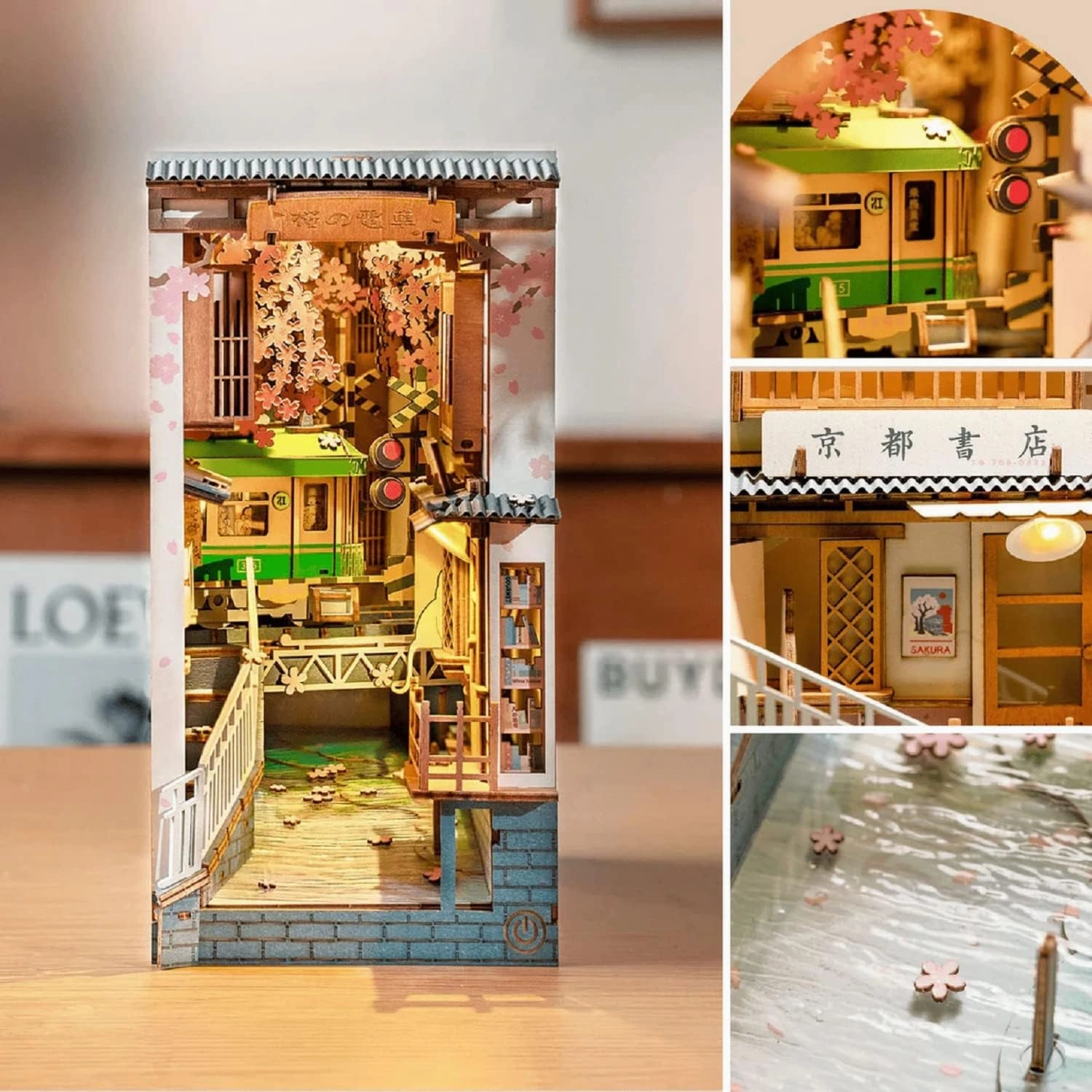 Rolife DIY Book Nook Kit Sakura Densya, DIY Miniature Booknook Kit Creative Decorative Bookend Bookshelf Insert 3D Puzzles for Adults, Halloween/Christmas Decorations/Gifts for Adults (Sakura Densya)