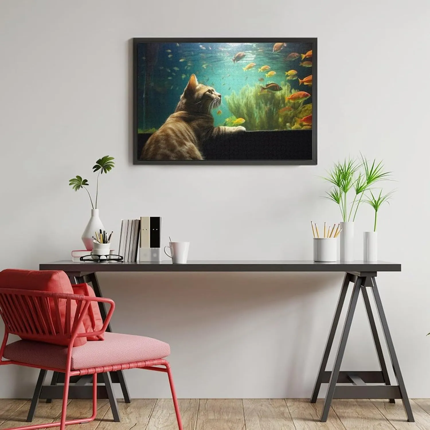 Romantic Cat and Fish Unique Shaped Wooden Puzzle for Adults and Kids Birthday Gift Family Game 1000 Piece Jigsaw Puzzle for Adults Kids Great Gift for Family Friends