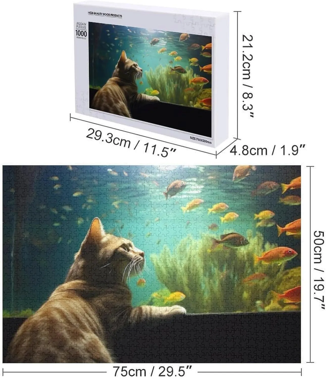 Romantic Cat and Fish Unique Shaped Wooden Puzzle for Adults and Kids Birthday Gift Family Game 1000 Piece Jigsaw Puzzle for Adults Kids Great Gift for Family Friends