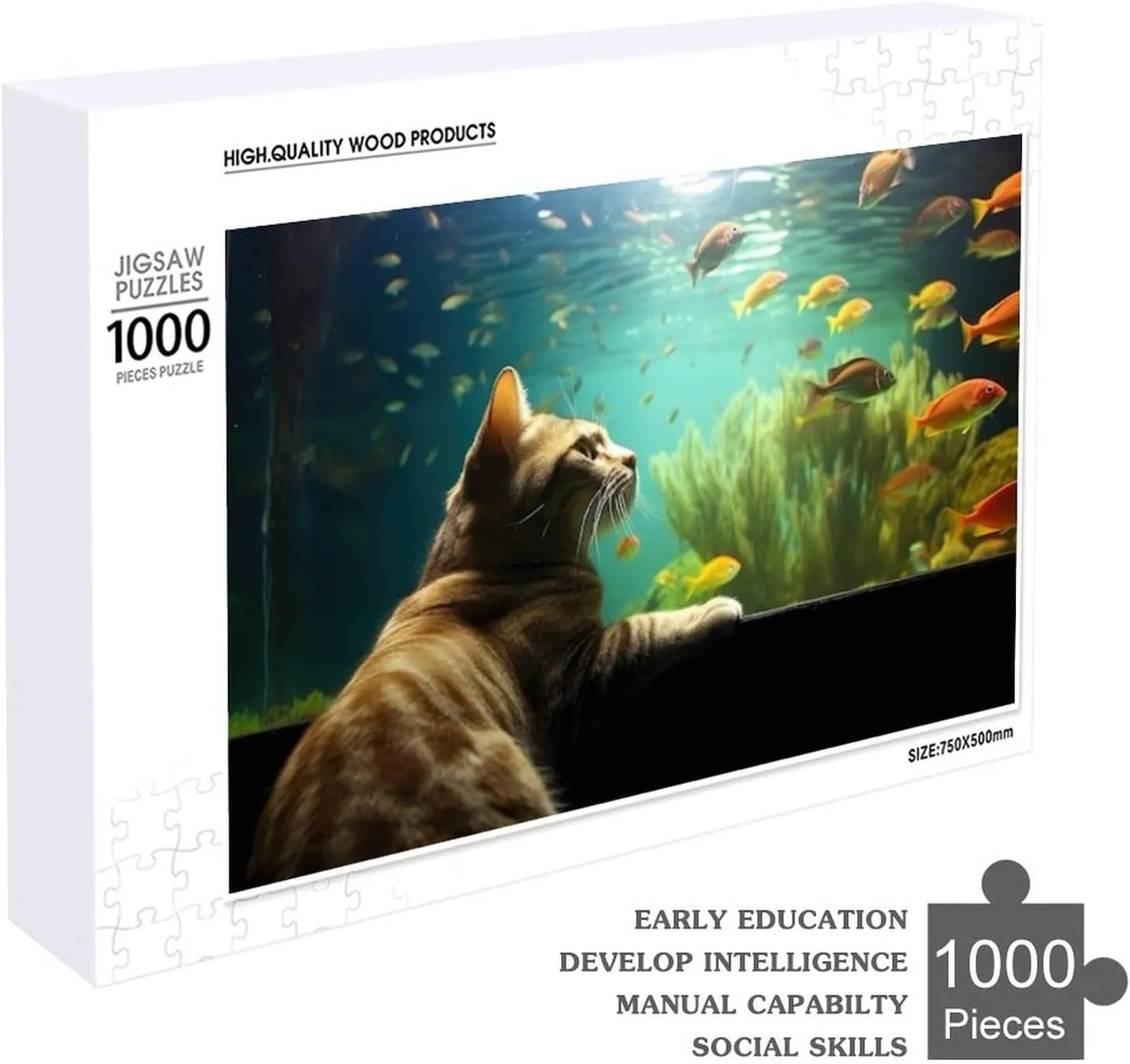 Romantic Cat and Fish Unique Shaped Wooden Puzzle for Adults and Kids Birthday Gift Family Game 1000 Piece Jigsaw Puzzle for Adults Kids Great Gift for Family Friends