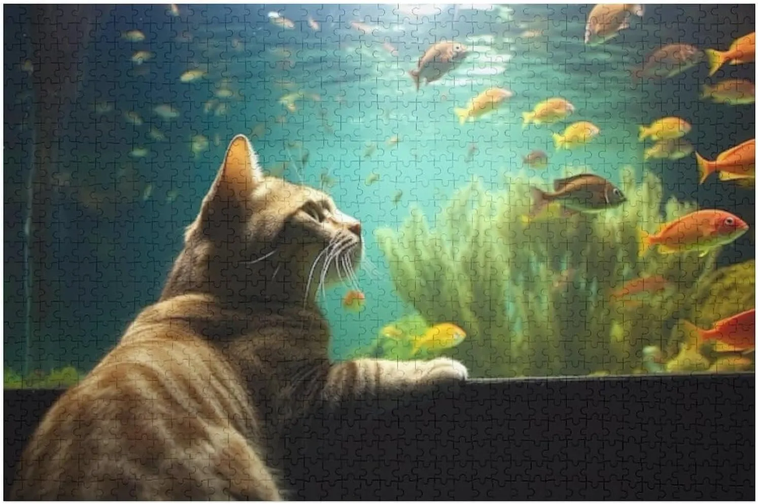 Romantic Cat and Fish Unique Shaped Wooden Puzzle for Adults and Kids Birthday Gift Family Game 1000 Piece Jigsaw Puzzle for Adults Kids Great Gift for Family Friends