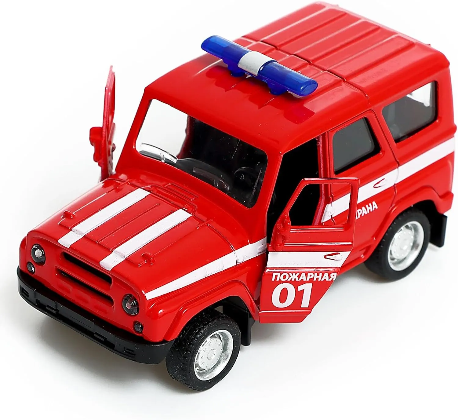 Russian Fire Guard UAZ Hunter Diecast SUV 1:43 Scale, Pull Back Action, Red
