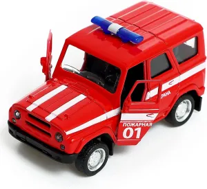 Russian Fire Guard UAZ Hunter Diecast SUV 1:43 Scale, Pull Back Action, Red