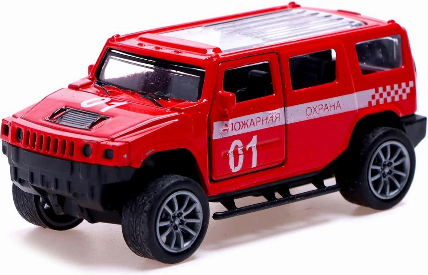 Russian Fire Service Military SUV Model, Metal, 1:48 Scale, Red with Pull Back Action and Opening Doors