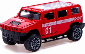 Russian Fire Service Military SUV Model, Metal, 1:48 Scale, Red with Pull Back Action and Opening Doors