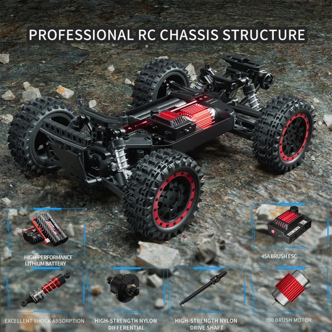 S912 1/16 Remote Control Drift Car, 2.4G Brushed Full-Proportional 4WD 36KM/H High-Speed RC Climbing Car Mini 2 Batteries RC Buggy Rock Crawler Model Toy Gift -RTR