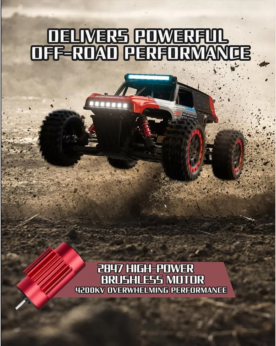 S912PRO 1/16 Remote Control Drift Car, 2.4G Brushless Full-Proportional 4WD 55KM/H High-Speed RC Climbing Car Mini 2 Batteries RC Buggy Rock Crawler Model Toy Gift -RTR