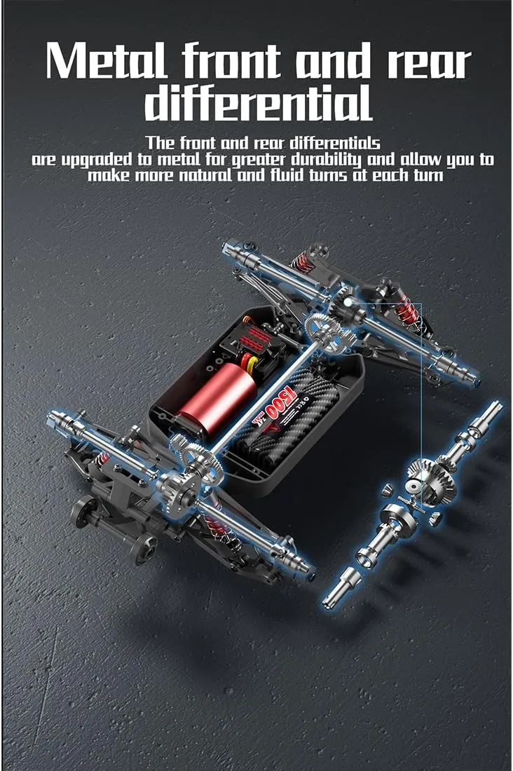 S912PRO 1/16 Remote Control Drift Car, 2.4G Brushless Full-Proportional 4WD 55KM/H High-Speed RC Climbing Car Mini 2 Batteries RC Buggy Rock Crawler Model Toy Gift -RTR