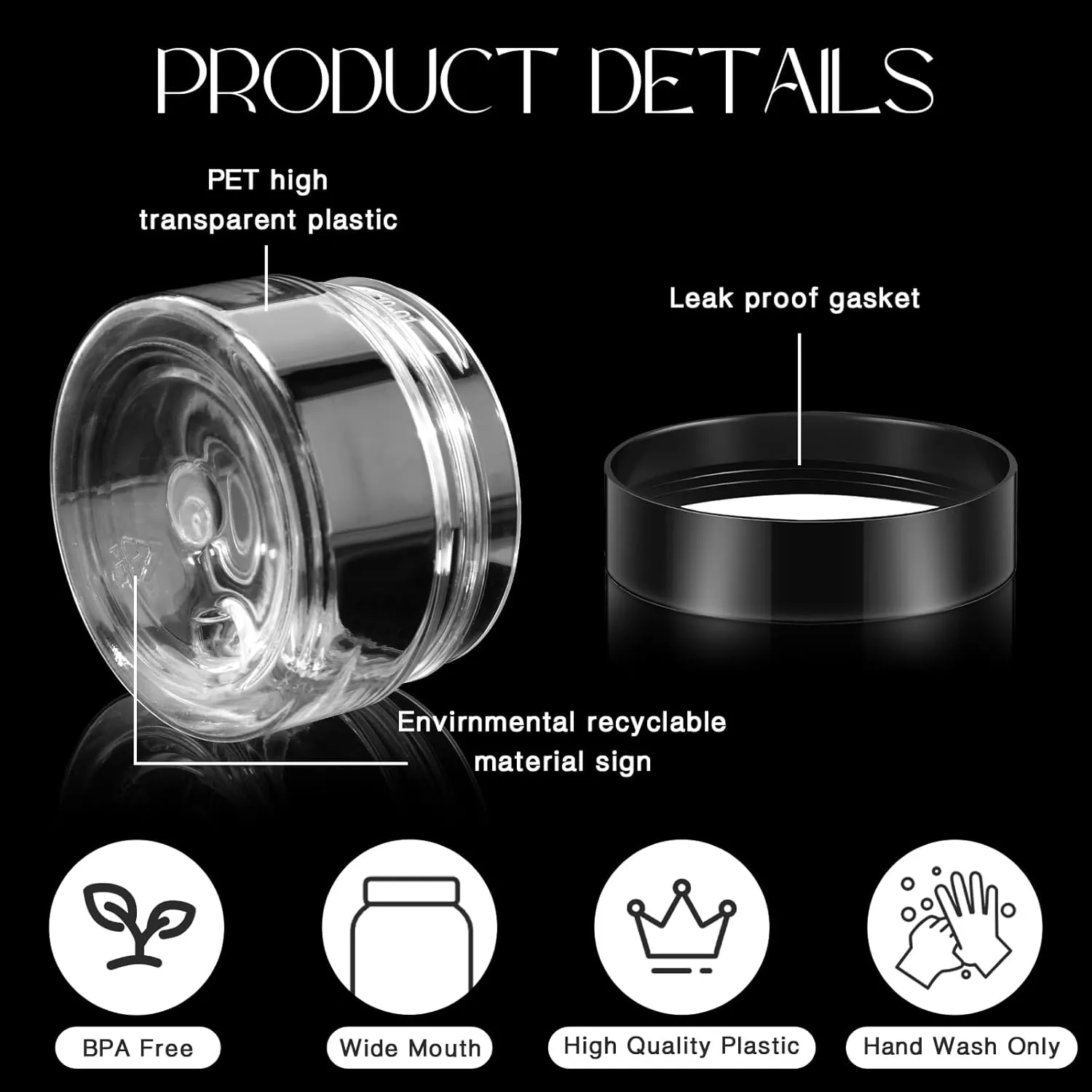 SATINIOR 100 Pcs Plastic Jars with Lids Small Containers Lids Wide Mouth Small Plastic Containers for Lotion Cream Rhinestones Body Butters Travel Storage(1 oz,Clear with Black Lid)