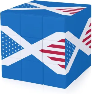 Scotland U.S. Flag Mix Funny 3x3x3 Cube Smooth Lightweight Puzzle for Adult Graphic Printing Travel