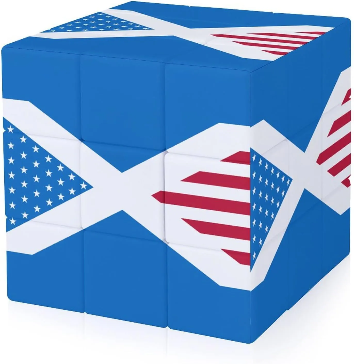 Scotland U.S. Flag Mix Funny 3x3x3 Cube Smooth Lightweight Puzzle for Adult Graphic Printing Travel