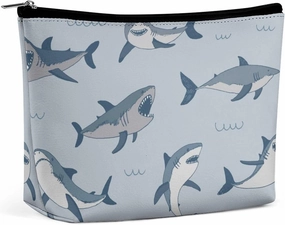 Sea Animal Desgin Personalized Makeup Bag, Shark PU Cosmetic Bag Travel Makeup Bag,Zipper Makeup Pouch for Women-Toiletry Bags for Traveling Women