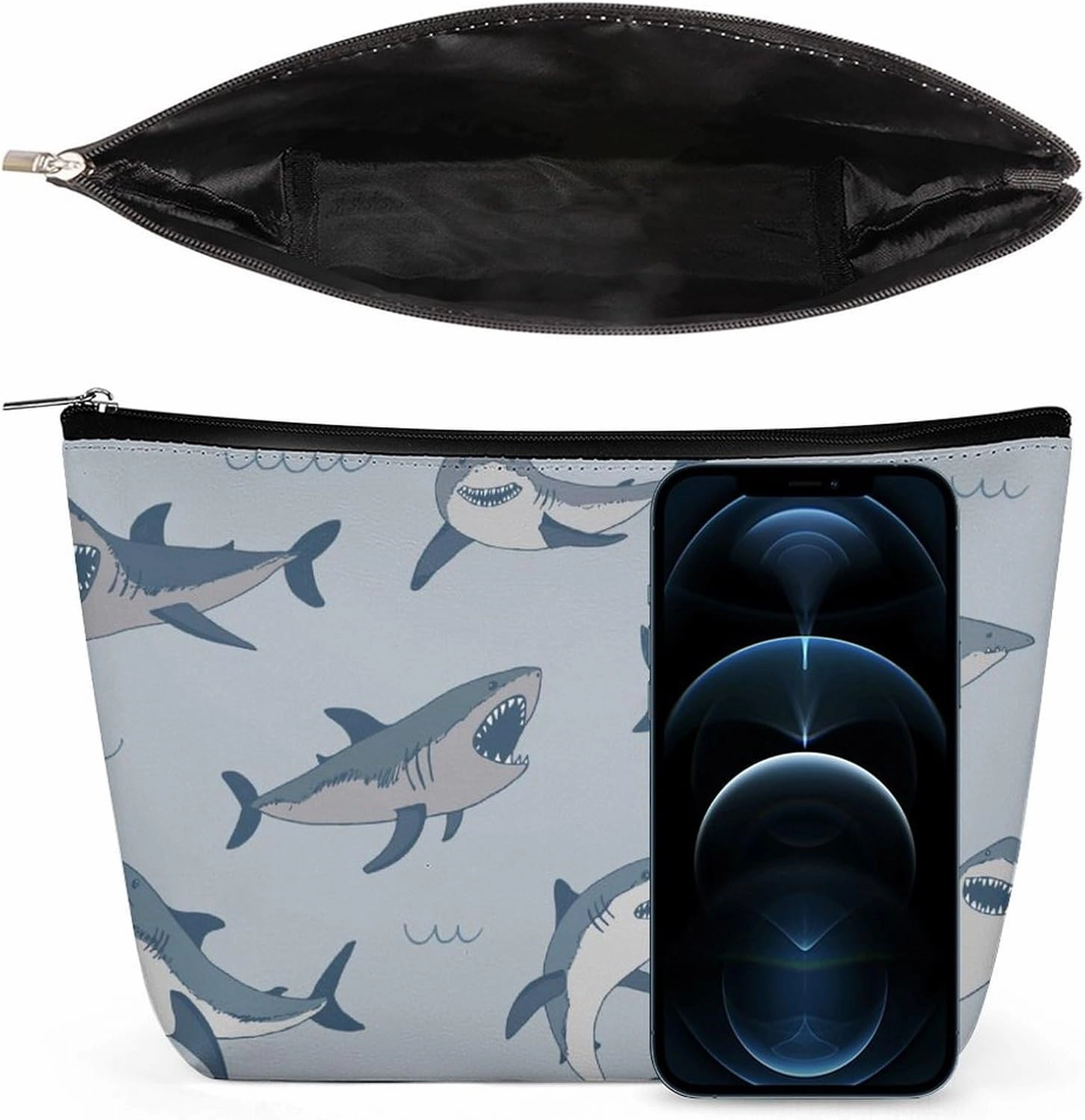 Sea Animal Desgin Personalized Makeup Bag, Shark PU Cosmetic Bag Travel Makeup Bag,Zipper Makeup Pouch for Women-Toiletry Bags for Traveling Women