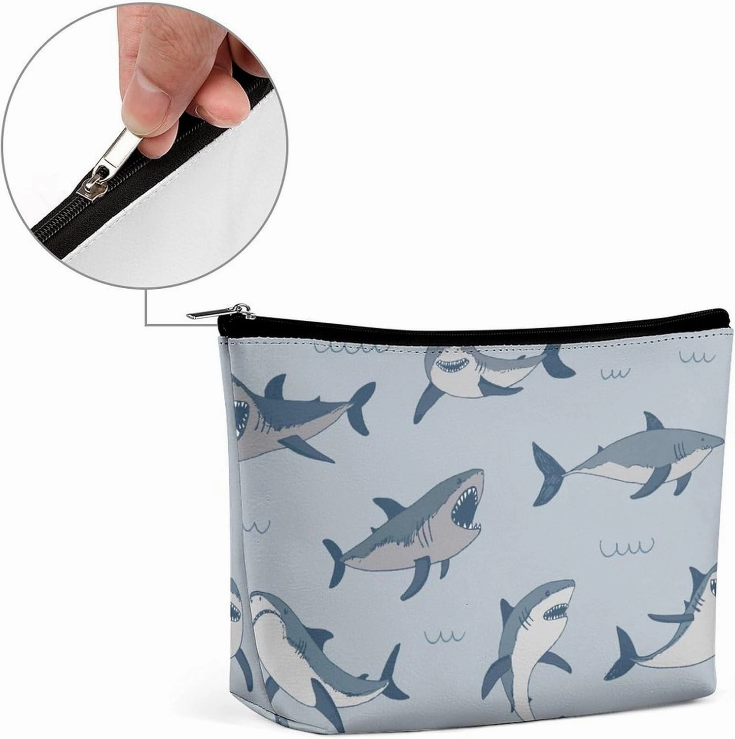Sea Animal Desgin Personalized Makeup Bag, Shark PU Cosmetic Bag Travel Makeup Bag,Zipper Makeup Pouch for Women-Toiletry Bags for Traveling Women