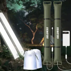 SELORSS Portable Inflatable Folding Outdoor Camping Light, IP66 Waterproof Standard with USB Plug for Camping, Hiking, Traveling and Other Outdoor environments.(Green Two-Piece)