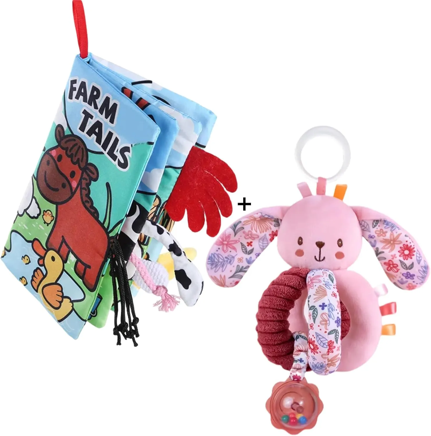 Sensory Baby Books 0-6 to 12 Months, Soft Cloth Crinkle Infant Toys and Stroller Hanging Car Seat Toy for Infants 0-2-3-4-5-6-12 Months, Newborn Boy Girl Shower Gifts