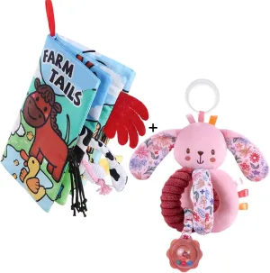Sensory Baby Books 0-6 to 12 Months, Soft Cloth Crinkle Infant Toys and Stroller Hanging Car Seat Toy for Infants 0-2-3-4-5-6-12 Months, Newborn Boy Girl Shower Gifts