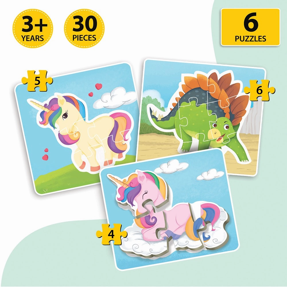 Set of 2 Jigsaw Puzzle World of Dinosaurs & Magical Unicorns - 30 Pieces (1-3 Years)