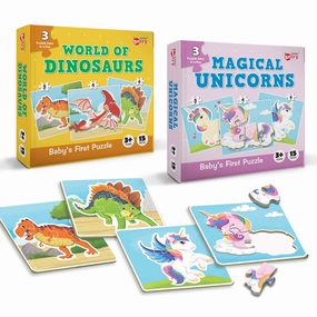 Set of 2 Jigsaw Puzzle World of Dinosaurs & Magical Unicorns - 30 Pieces (1-3 Years)