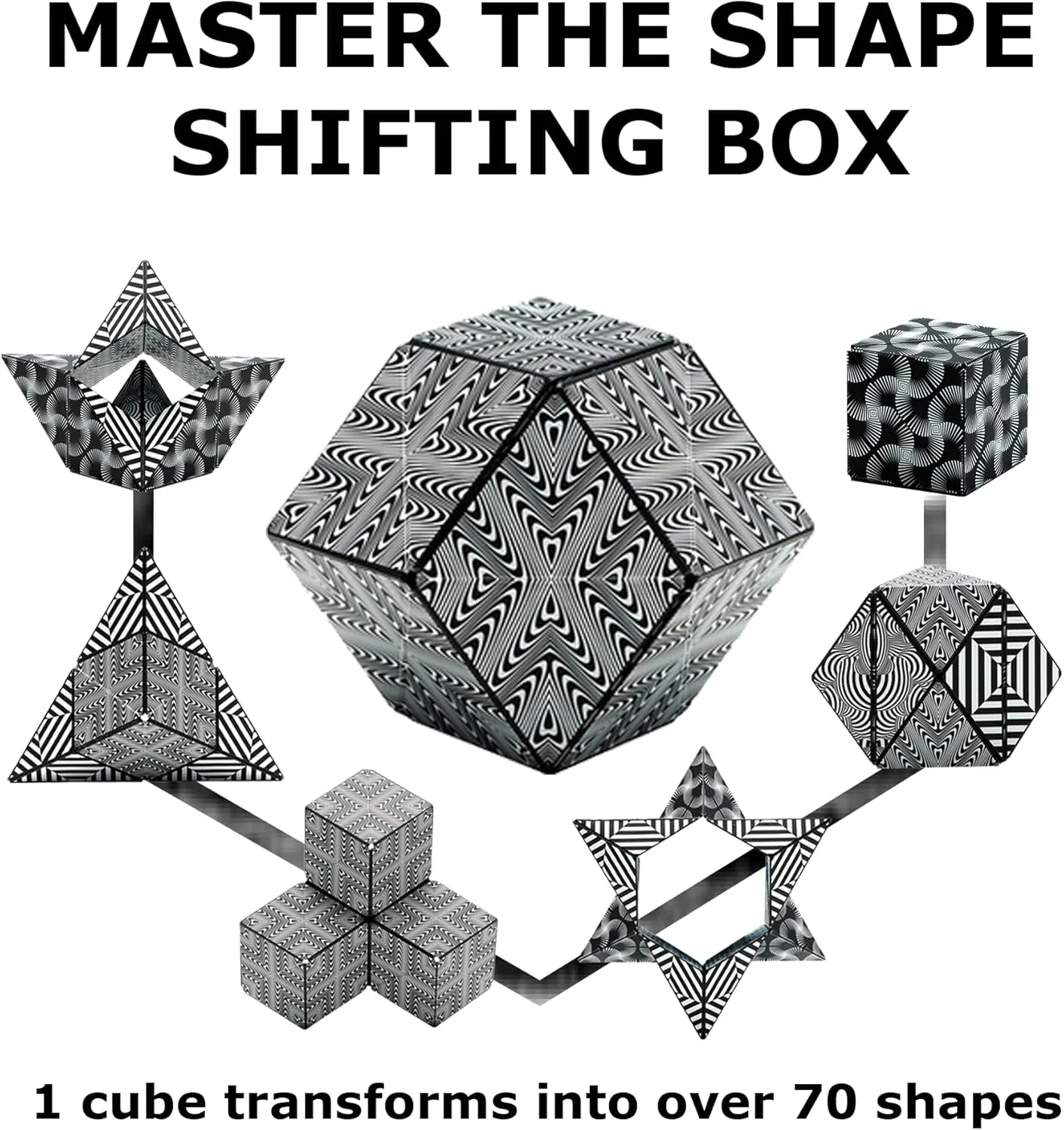 SHASHIBO Shape Shifting Box - STEM Magnetic Fidget Cube That Transforms Into Over 70 Shapes, Download Fun in Motion Toys Mobile App (Black & White)