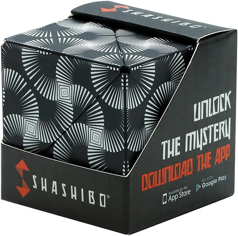 SHASHIBO Shape Shifting Box - STEM Magnetic Fidget Cube That Transforms Into Over 70 Shapes, Download Fun in Motion Toys Mobile App (Black & White)