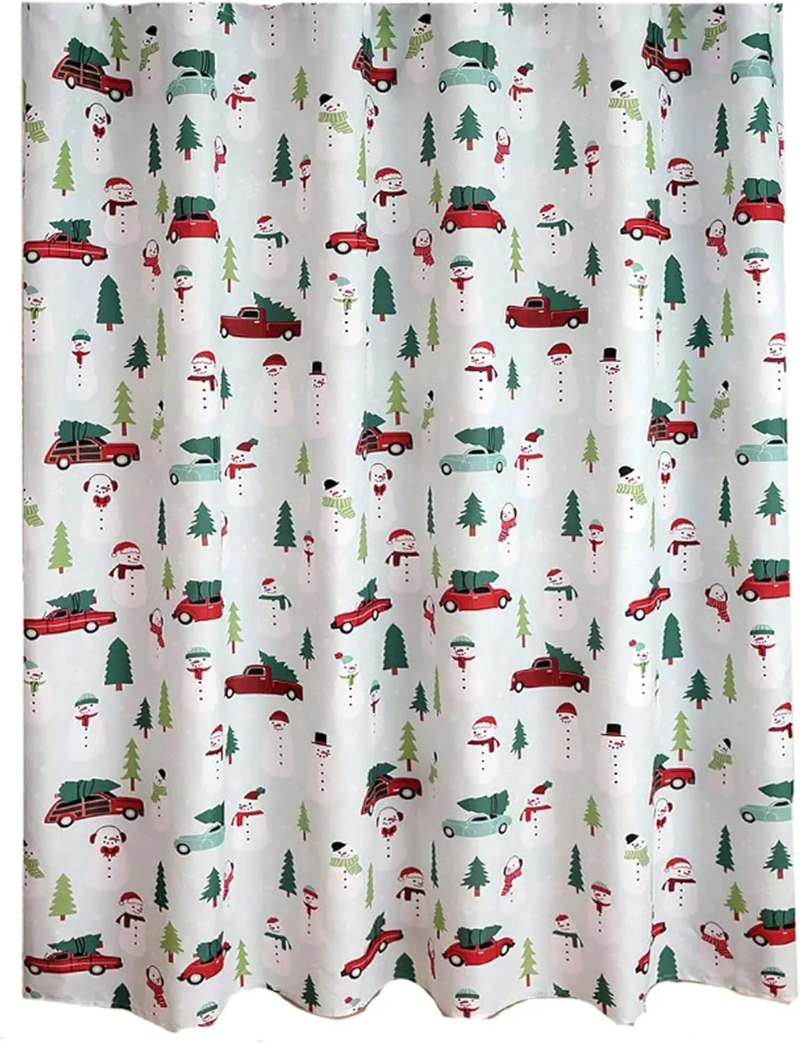 Shower Curtain Polyester, Christmas Red Truck Car Print with Trees, 70 x 70 inch