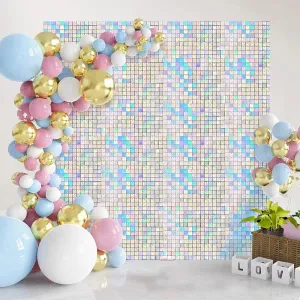 Silver Shimmer Wall Backdrop Panels, 24 PCS Square Glitter Sequin Backdrop, Shimmer Wall for Birthday, Anniversary, Wedding, Graduation, Disco, Bachelorette House Party Decoration