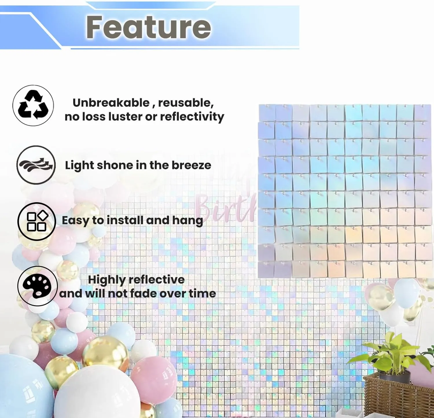Silver Shimmer Wall Backdrop Panels, 24 PCS Square Glitter Sequin Backdrop, Shimmer Wall for Birthday, Anniversary, Wedding, Graduation, Disco, Bachelorette House Party Decoration