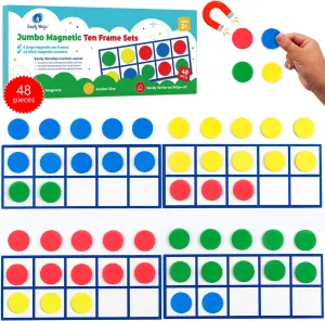 Simply magic 48 PCS Magnetic Ten Frames - Math Manipulatives for Elementary Classroom & Kindergarten - 4 Ten Frames & 44 Math Counters for Kids, Math Games for Kindergarten - Jumbo Ten Frame Set