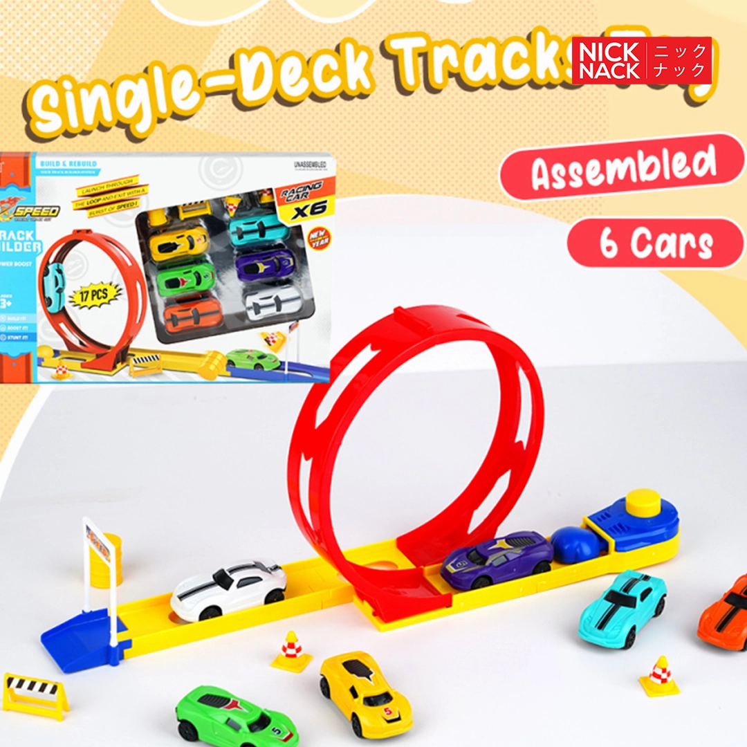 Single-Deck Track Toy with 6 Racing Cars (Colorful)