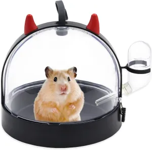 Small Animal Carrier Cage with Water Bottle, Portable Hamster Travel Carrier Carry Case 7.2" L*7.2 W *6.2" H for Small Pets, Birds,Sugar Glider,Hedgehog, Mice, Dwarf Hamster (Black Devil)
