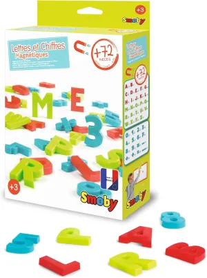 Smoby 430106 Smoby-72 Magnetic Uppercase Letters Numbers and Calculation Signs for Preschool Children Aged 3 , Red, Blue, Green