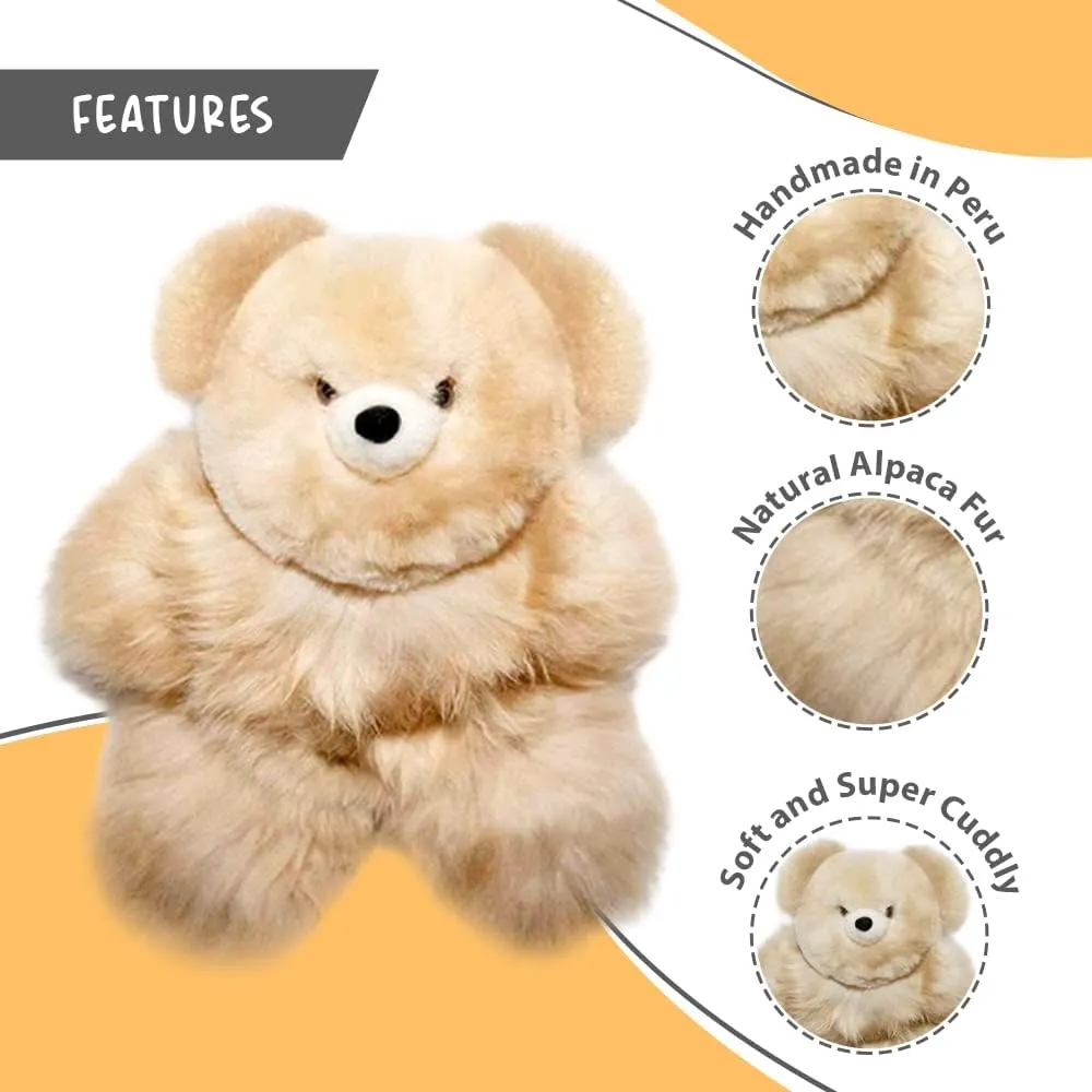 Soft and Cuddly Baby Alpaca Teddy Bear - 9 inch. Premium Alpaca Stuffed Animal Handmade on Genuine Alpaka Fur. Cute Bear (9 inches, Beige)