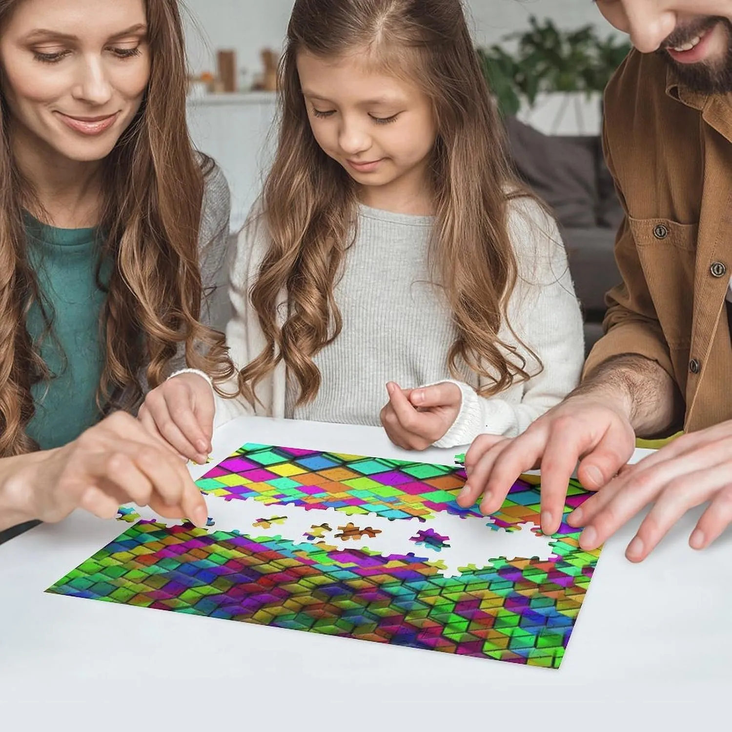 Soft Cube Pattern DIY Wooden Puzzle Adult Picture Puzzles Colorful Home Decoration Creative Gifts