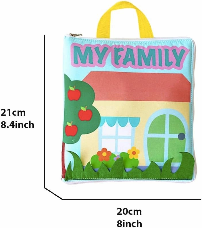 Soft Fabric Activity Book Learning Sensory Quiet Book Toys for 3 4 5 Year Old Boys,Personalized Busy Book for Kids Learning Educational Fabric Book, Travel Toy for Kids (My Family Book)