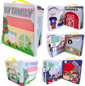 Soft Fabric Activity Book Learning Sensory Quiet Book Toys for 3 4 5 Year Old Boys,Personalized Busy Book for Kids Learning Educational Fabric Book, Travel Toy for Kids (My Family Book)