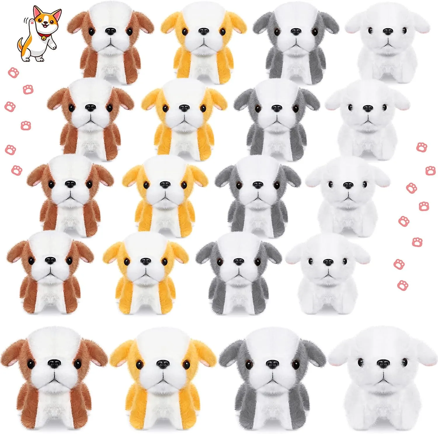 Sosation 20 Pcs Small Dog Plush Stuffed Puppy Bulk Party Favor Gift 5.2Inch Adopt a Puppy Stuffed Animal Dog Party Favor Toy for Goodie Bag Filler Kids Classroom Rewards Birthday Pet Adoption Supplies