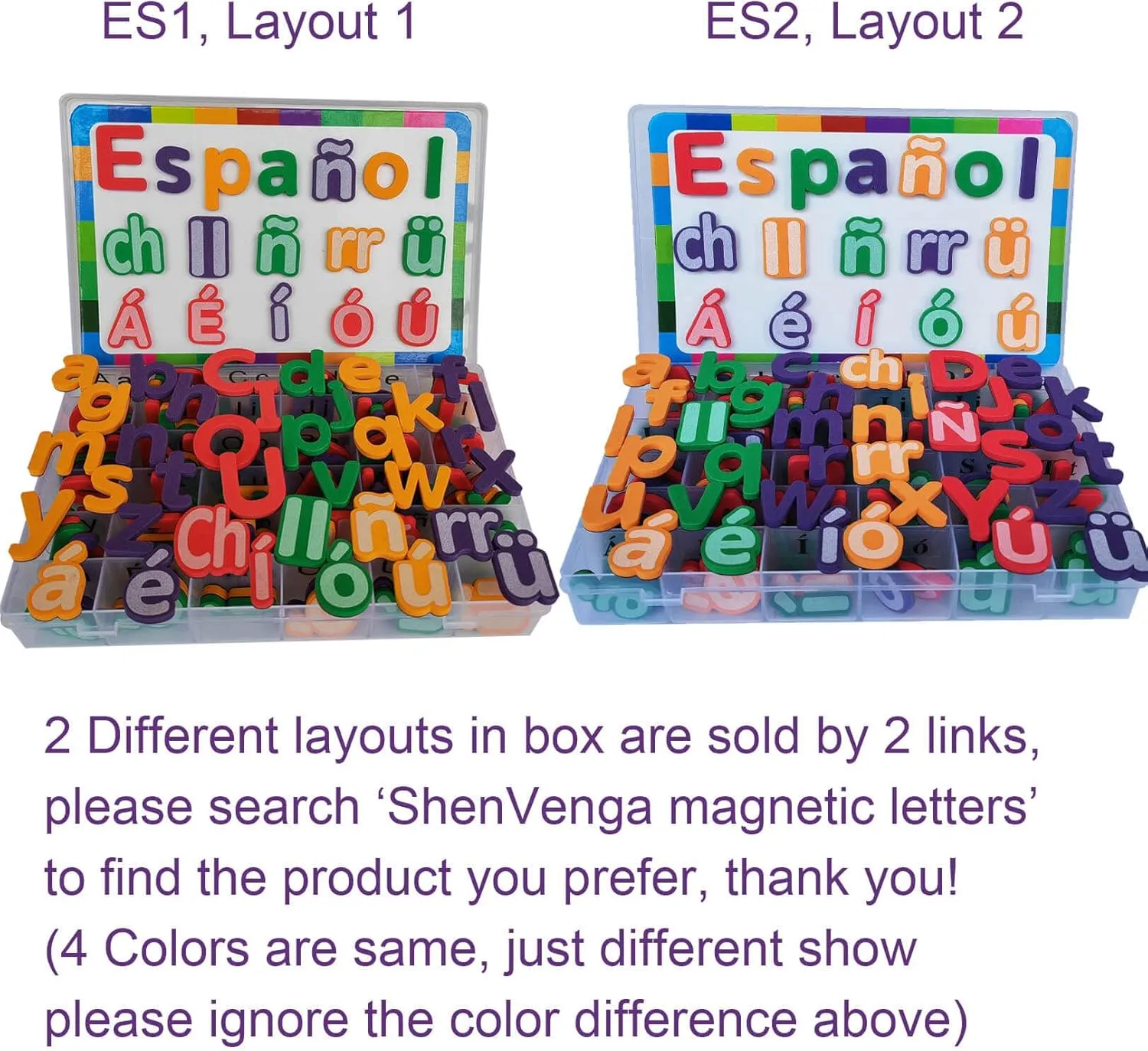 Spanish Magnetic Letters Alphabet Magnets - Letras Españolas y Números Magnéticos para Niños, 4 Colors for Classroom and Home Teaching, 4 Colores para La Enseñanza en Aula y Casa(4 Sets ES2)