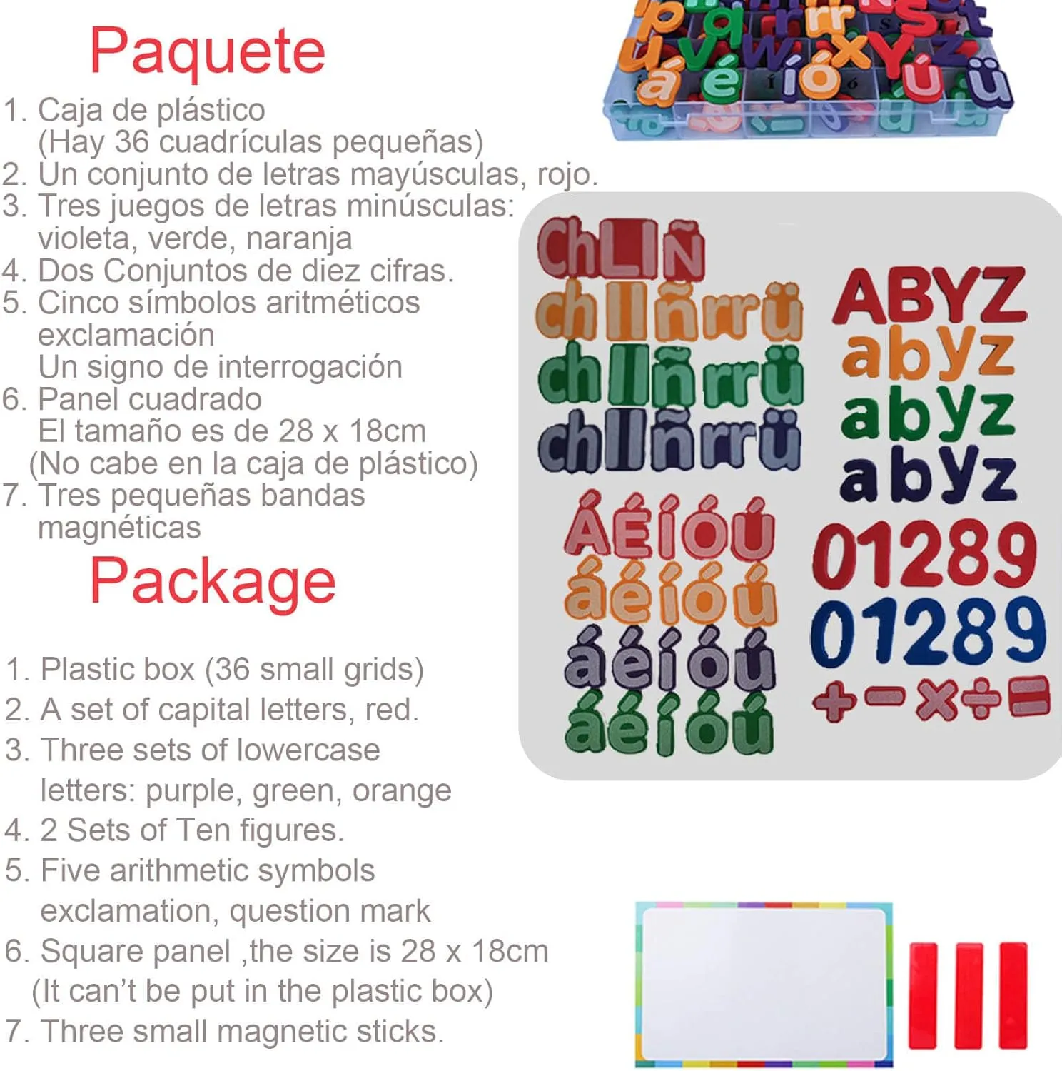Spanish Magnetic Letters Alphabet Magnets - Letras Españolas y Números Magnéticos para Niños, 4 Colors for Classroom and Home Teaching, 4 Colores para La Enseñanza en Aula y Casa(4 Sets ES2)