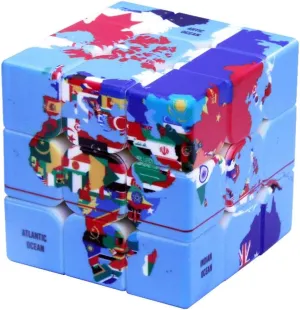 Speed Cube World Map Design Magic Cube Puzzle,IQ Games Puzzles Relief Effect Adult Toys,5.6cm/2.2"