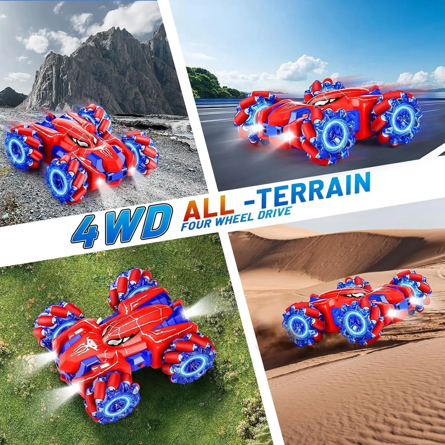 Spider Remote Control Car, Double Sided 360°Rotating USB Direct Charging RC with Cool Lights, 2.4Ghz Drift RC Stunt Vehicle, 360°Rotating 4WD Off-Road Race Car Toys for 4-12 Boy Girl Gifts (Blue)