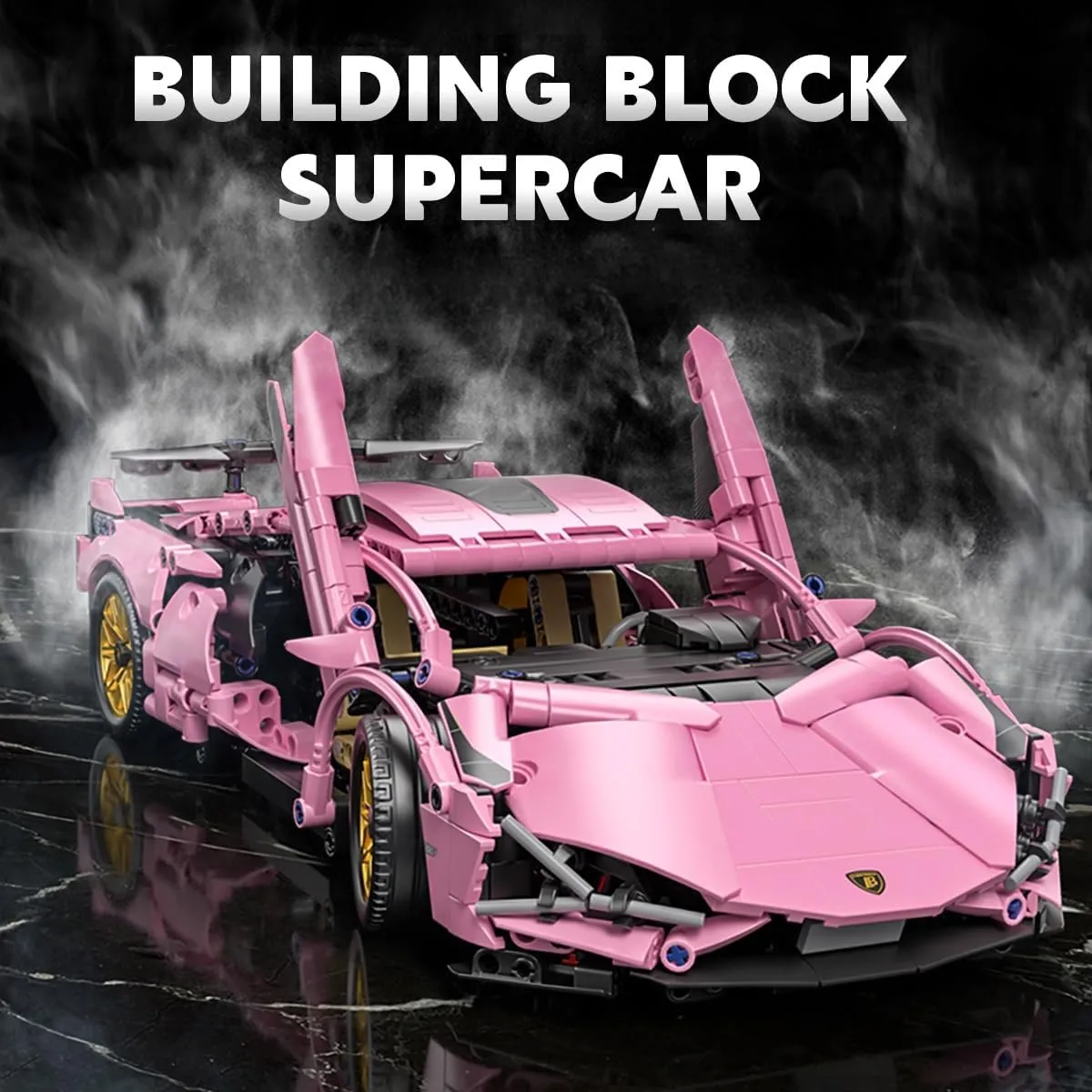 Sport Race Car Building Block Sets for Adults with LED Pink Racing Supercar Toys Kits Collectible 1:14 MOC Model Construction Birthday Gifts for Men Boys and Girls Teens Age 8-12 12-16,14 