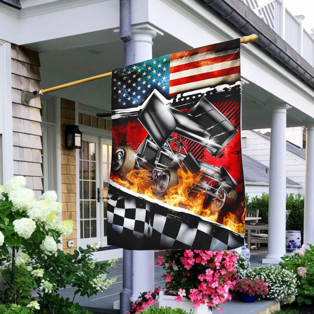 Sprint Car Racing American Flag