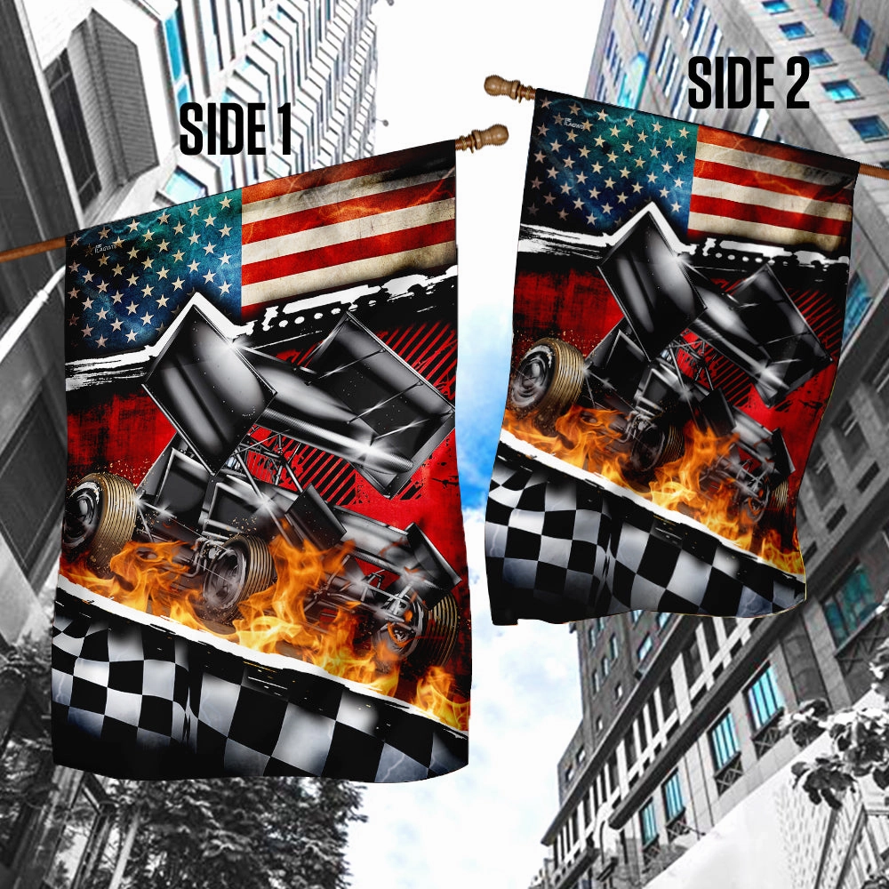 Sprint Car Racing American Flag