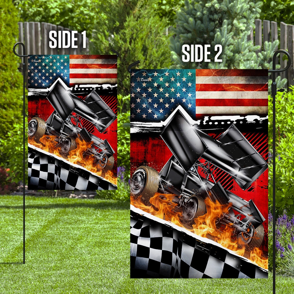 Sprint Car Racing American Flag